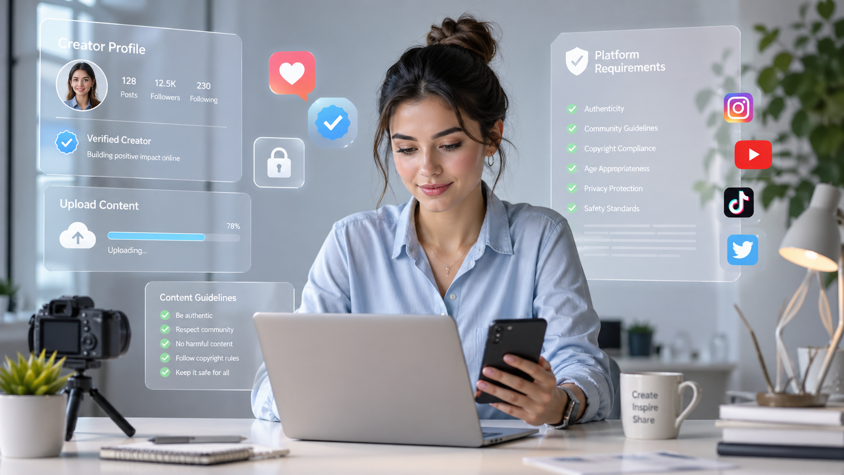 Jeune femme devant un ring light, prête à créer du contenu pour OnlyFans ou MYM